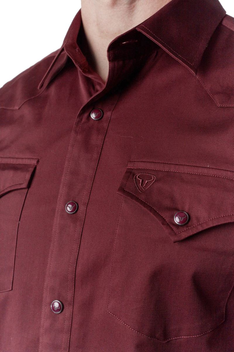 Load image into Gallery viewer, WL-010 - Men&#39;s Solid Twill Long Sleeve Burgundy Snap Shirt
