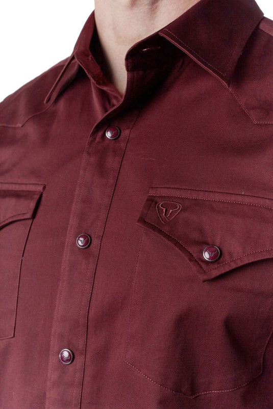 WL-010 - Men's Solid Twill Long Sleeve Burgundy Snap Shirt