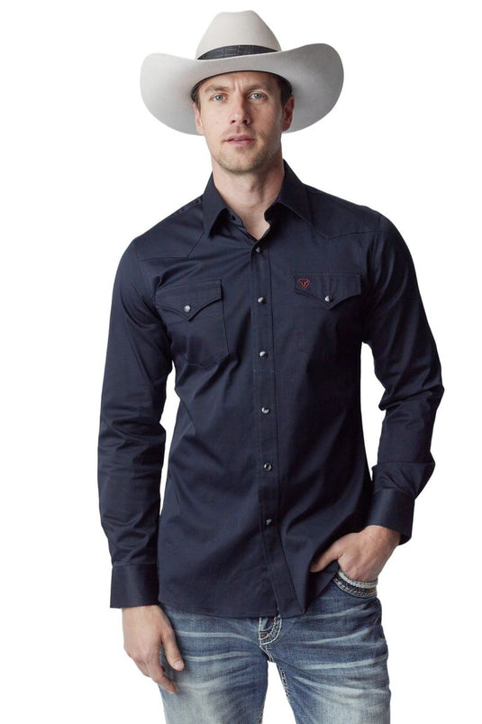WL-012 - Men's Solid Twill Long Sleeve Navy Snap Shirt