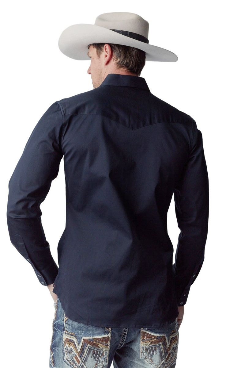 Load image into Gallery viewer, WL-012 - Men&#39;s Solid Twill Long Sleeve Navy Snap Shirt
