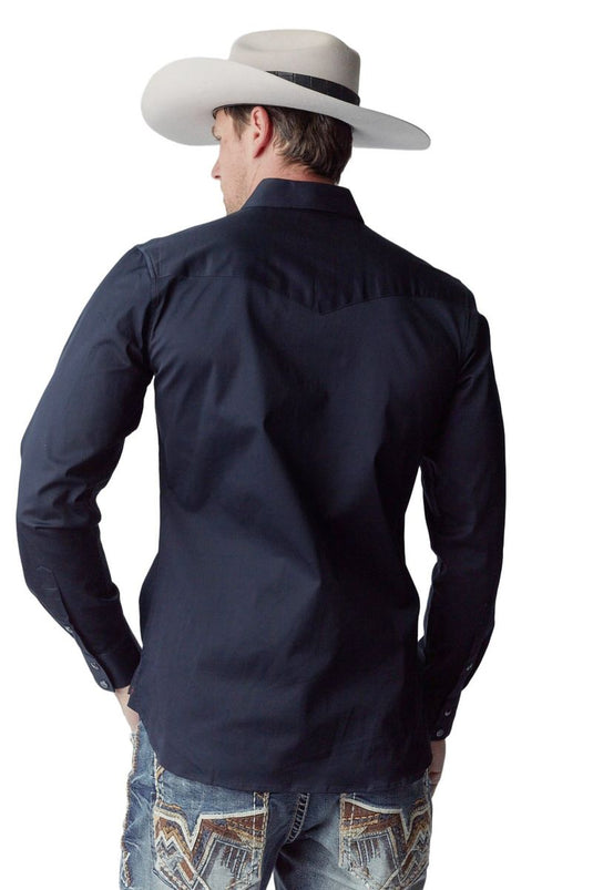 WL-012 - Men's Solid Twill Long Sleeve Navy Snap Shirt