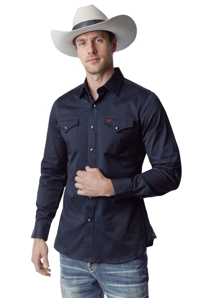 Load image into Gallery viewer, WL-012 - Men&#39;s Solid Twill Long Sleeve Navy Snap Shirt
