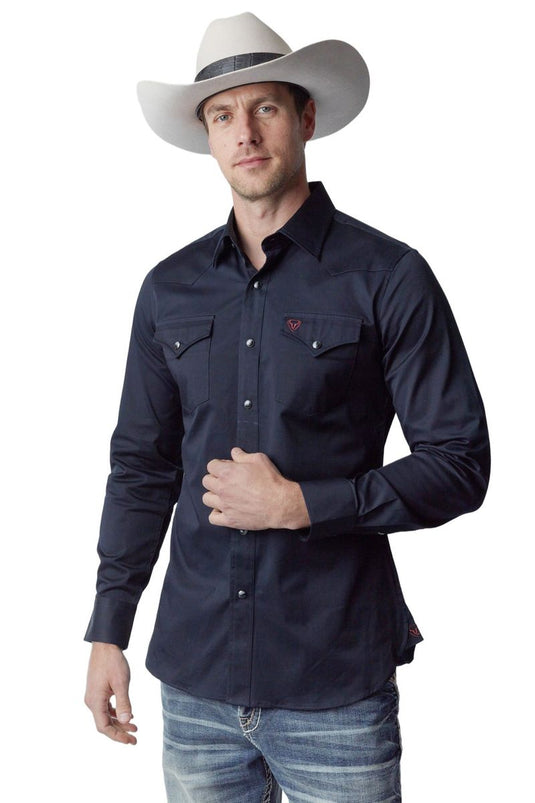 WL-012 - Men's Solid Twill Long Sleeve Navy Snap Shirt
