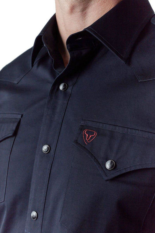 WL-012 - Men's Solid Twill Long Sleeve Navy Snap Shirt