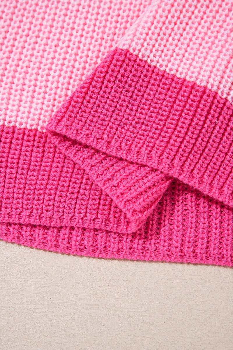 Load image into Gallery viewer, DLLS457 - Ladies Pink Color Block Notch V Neck Sweater T-Shirt

