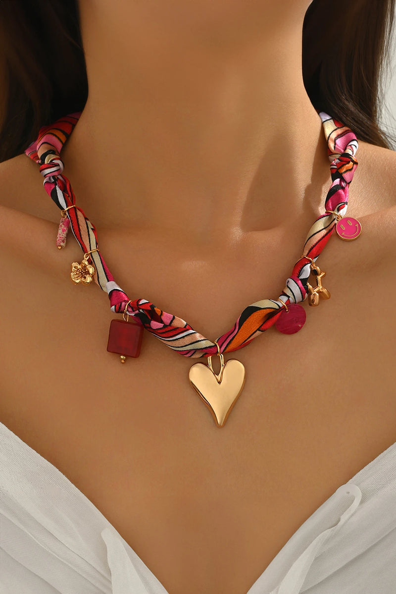 Load image into Gallery viewer, DLLNK 10 - Strawberry Pink Valentines Multi Detail Knot Scarf Necklace
