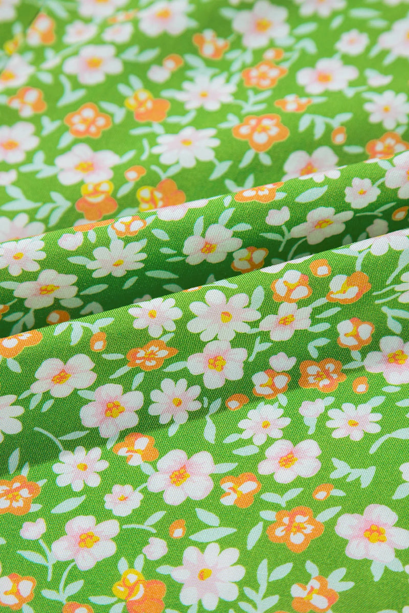 Load image into Gallery viewer, DLLS562 - Ladies Green Floral Print Ruffle Sleeve V Neck Blouse Top
