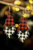 DLLER31 - Ladies Fiery Red Plaid Print Christmas Dangle Earrings