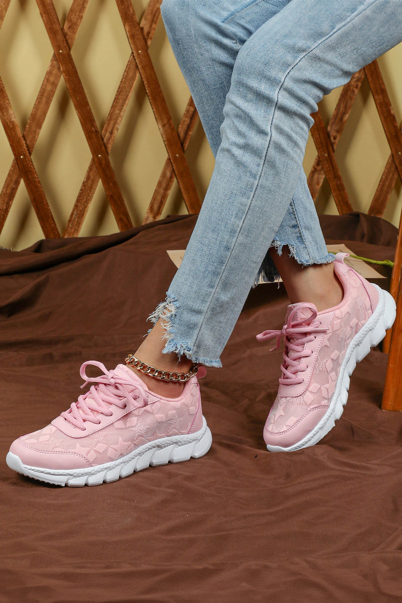 Load image into Gallery viewer, DLLSHOE 178 - Pink Boho Cute Pattern Lace-Up Rugged Sole Sporty Sneakers

