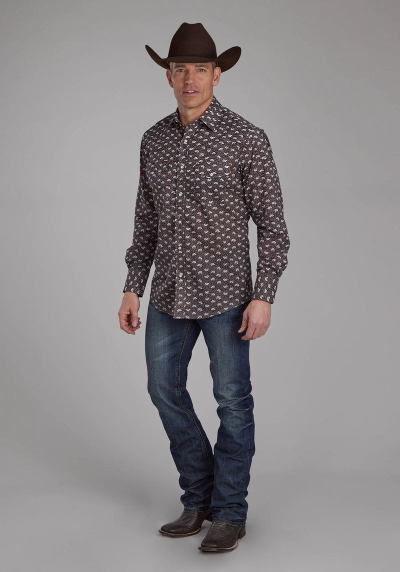 Load image into Gallery viewer, 01-001-0019-0679 BR - Roper Men's Brown And Cream Floral Long Sleeve Snap Western Shirt
