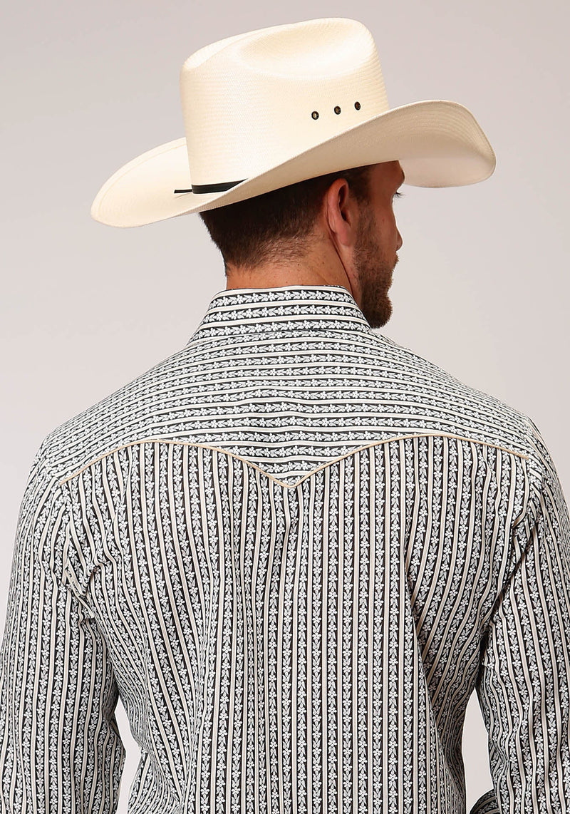 Load image into Gallery viewer, 01-001-0086-0415 GY - Roper Men's Dark Grey Ground Wallpaper Print Long Sleeve Snap Western Shirt

