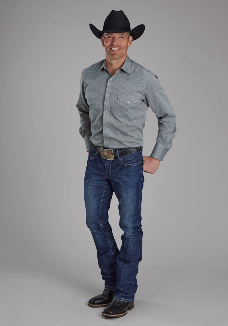 Load image into Gallery viewer, 01-001-0145-0701 GY - Roper Men's Allover Tone On Tone Grey Long Sleeve Snap Western Shirt
