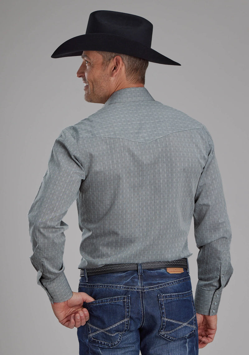 Load image into Gallery viewer, 01-001-0145-0701 GY - Roper Men's Allover Tone On Tone Grey Long Sleeve Snap Western Shirt
