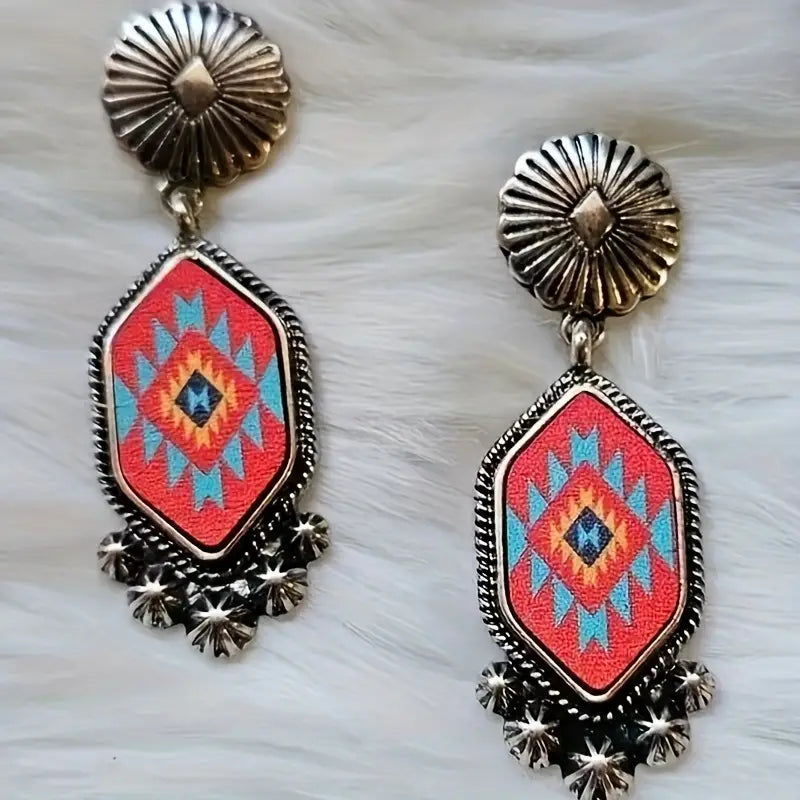 Load image into Gallery viewer, TMER52 - Geometric Plaid Dangle Earrings
