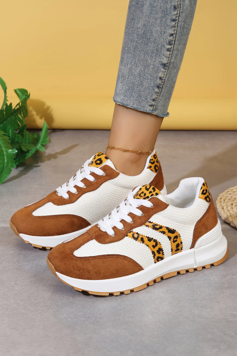 Load image into Gallery viewer, DLLSHOE 60  - Ginger Leopard Color Block Faux Suede Athletic Casual Sneakers
