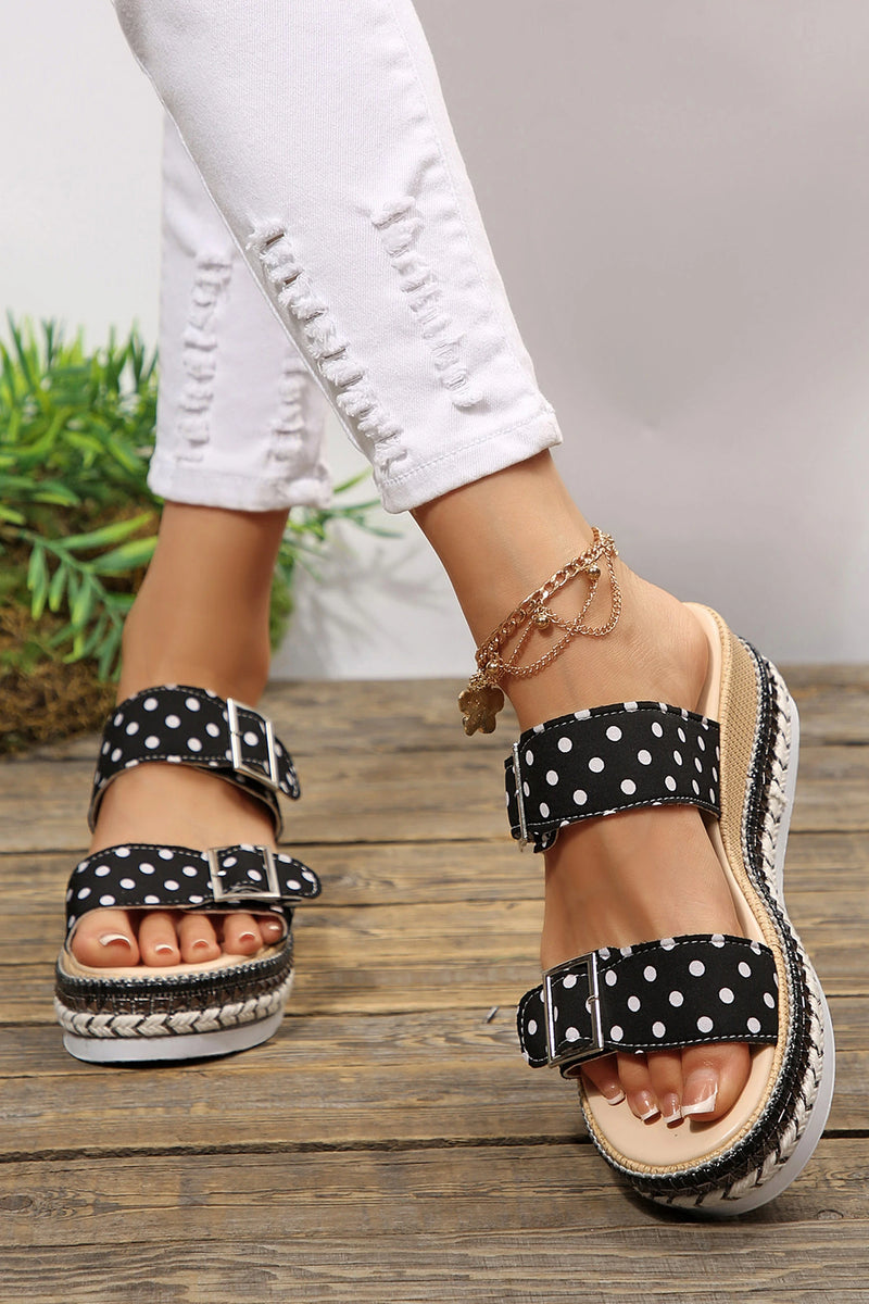 Load image into Gallery viewer, DLLSHOE 174 - Color Black Polka Dot Pattern Double Buckle Straps Platform Slippers

