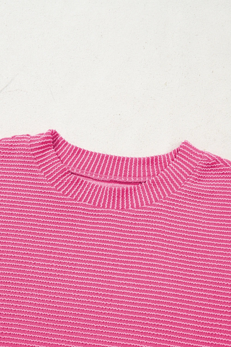 Load image into Gallery viewer, DLLS711 - Ladies Bright Pink Plain Corded Knit Mock Neck T Shirt
