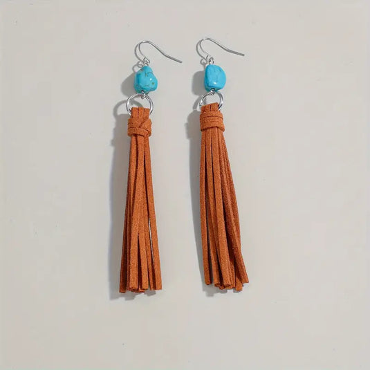 TMER113 - Tassel Drop Earrings With Turquoise Accent