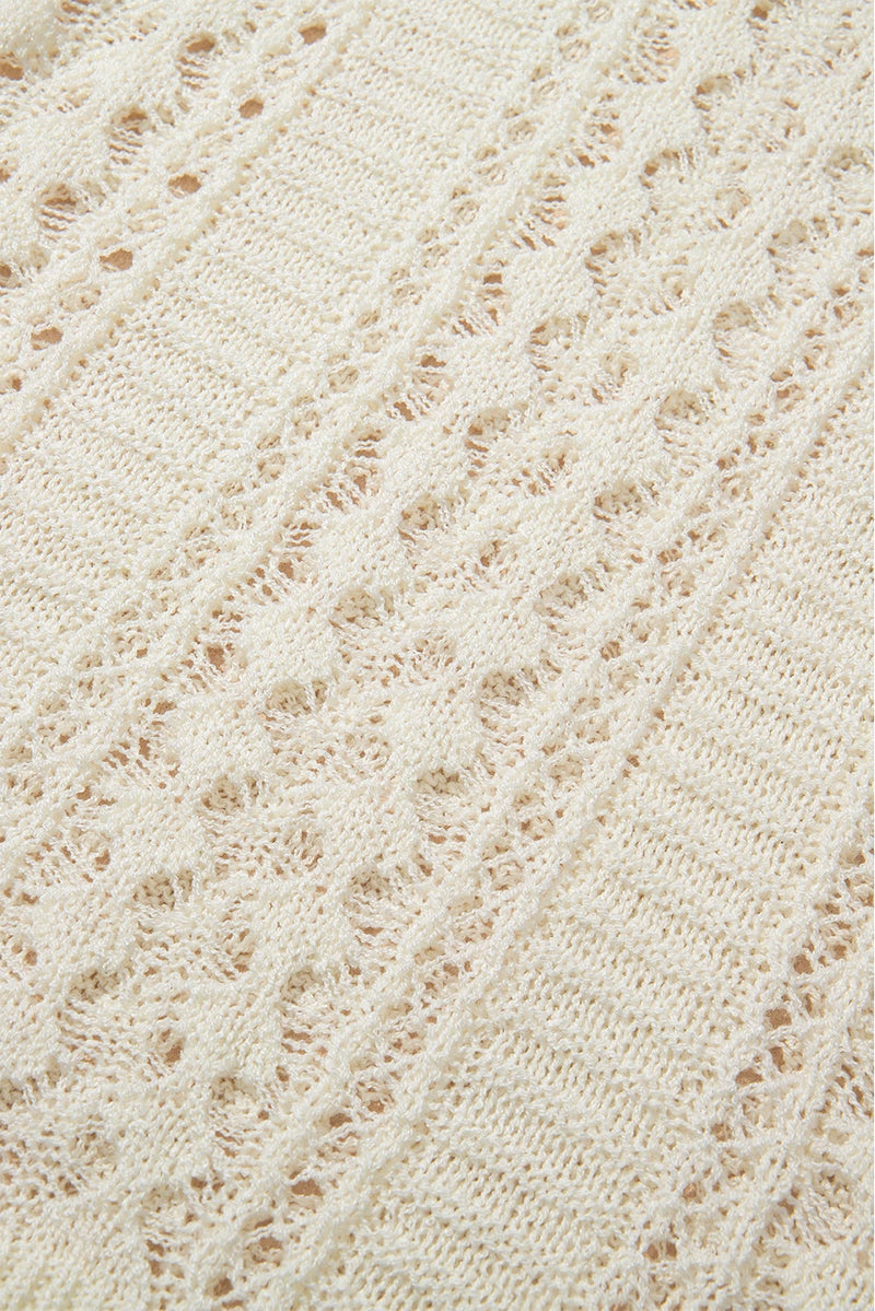 Load image into Gallery viewer, DLLS446 - Ladies White Hollow Out Knit Bracelet Sleeve Drop Shoulder Sweater
