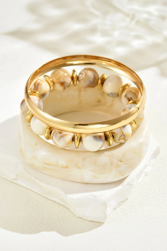 DLLBC 18 - White Sand Beach Bangle Gold Plated 3pcs Bracelet Set