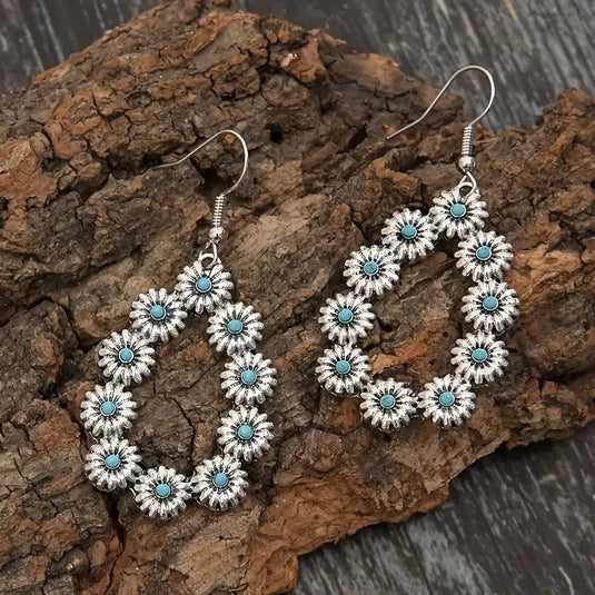 TMER72 - Turquoise Flower Teardrop Earrings