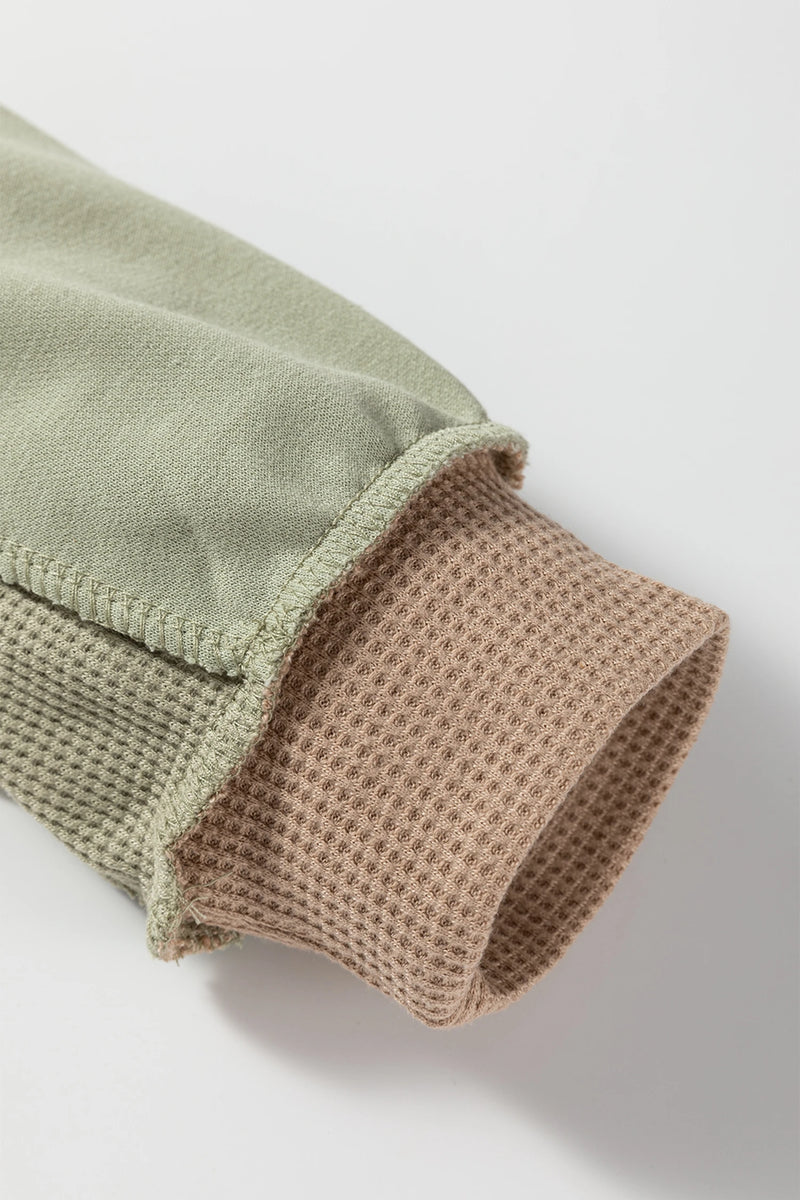 Load image into Gallery viewer, DLLS396 - Ladies Smoke Green Color Block Mix Texture Waffle Patchwork Oversize Sweatshirt
