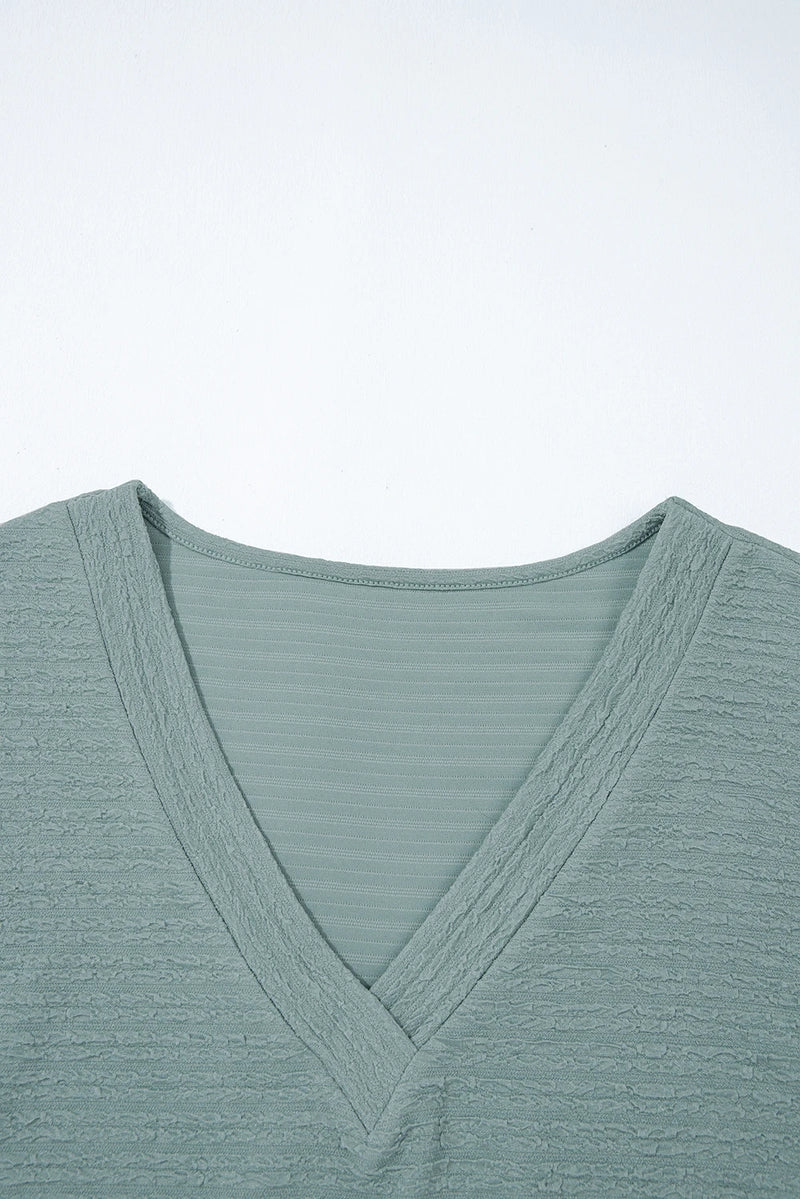 Load image into Gallery viewer, DLLS541 - Ladies Beau Blue Textured Wide Sleeve V Neck T Shirt
