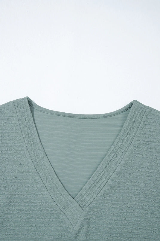 DLLS541 - Ladies Beau Blue Textured Wide Sleeve V Neck T Shirt
