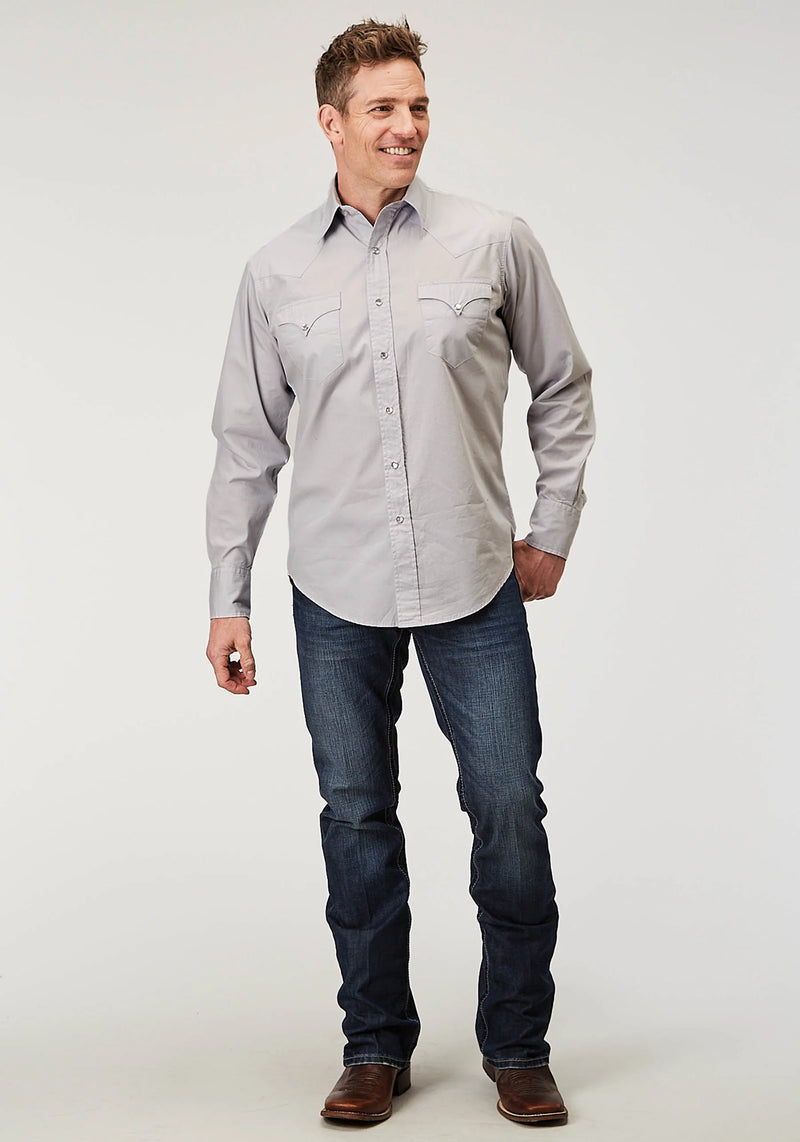 Load image into Gallery viewer, 03-001-0060-0324 GY - Roper Men's Long Sleeve Snap Solid Poplin Grey Western Shirt
