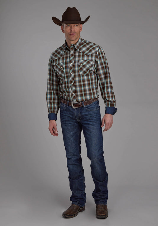 03-001-0062-0690 BR - Roper Men's Horseshoe Dobby Long Sleeve Snap Western Shirt