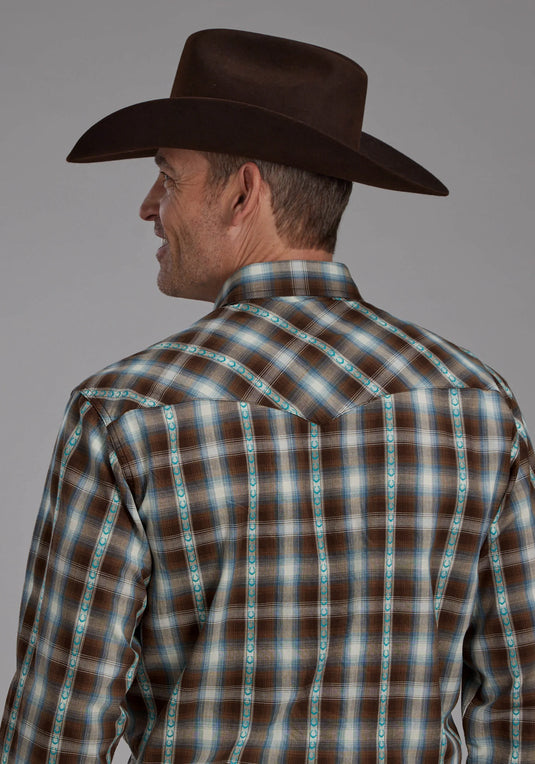 03-001-0062-0690 BR - Roper Men's Horseshoe Dobby Long Sleeve Snap Western Shirt