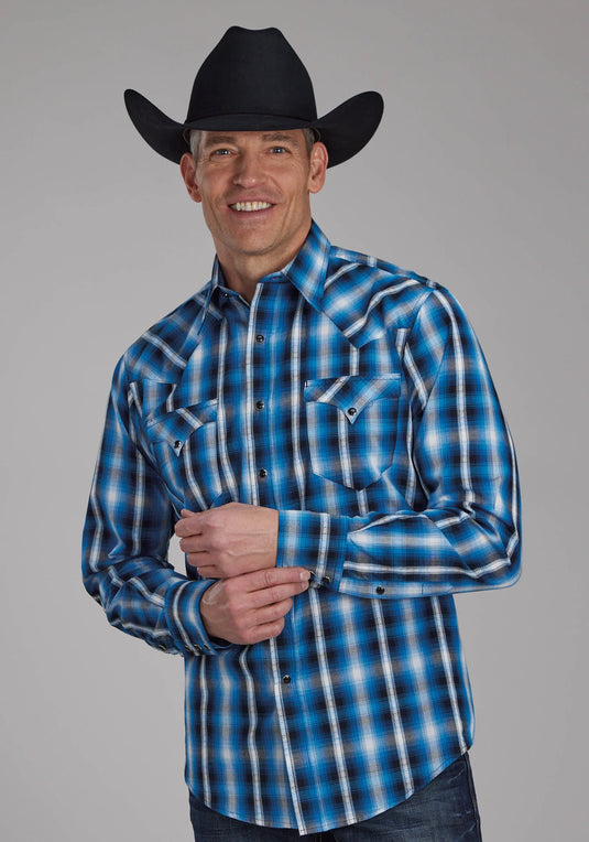 03-001-0062-0691 BU - Roper Men's Aztec Dobby Long Sleeve Snap Western Shirt