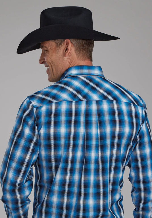 03-001-0062-0691 BU - Roper Men's Aztec Dobby Long Sleeve Snap Western Shirt