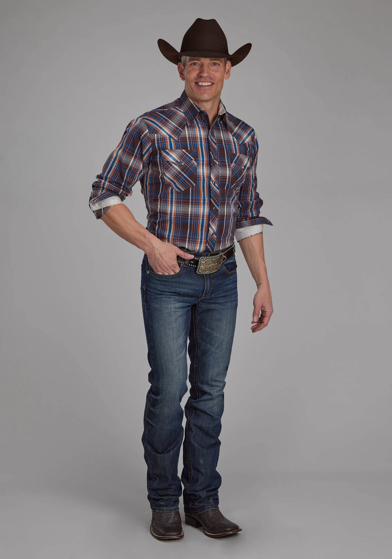 Load image into Gallery viewer, 03-001-0062-0692 BR - Roper Men's Arrow Dobby Long Sleeve Snap Western Shirt
