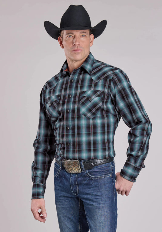 03-001-0062-0710 BU - Roper Men's Long Sleeve Snap Diamond Dobby Western Shirt