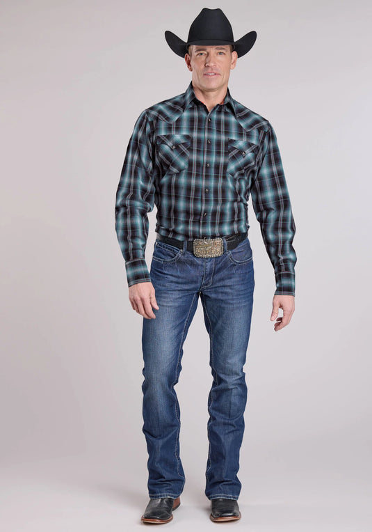 03-001-0062-0710 BU - Roper Men's Long Sleeve Snap Diamond Dobby Western Shirt
