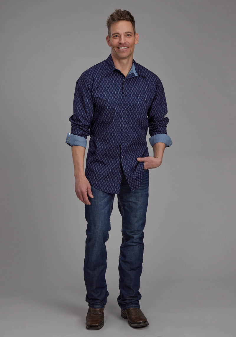 Load image into Gallery viewer, 03-001-0064-0634 BU - Roper Men's Aztec Print Long Sleeve Snap Western Shirt
