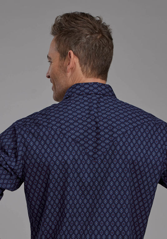 03-001-0064-0634 BU - Roper Men's Aztec Print Long Sleeve Snap Western Shirt