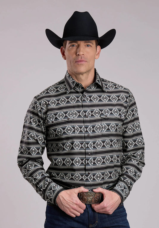 03-001-0067-0155 BL - Roper Men's Long Sleeve Snap Aztec Stripe Western Shirt