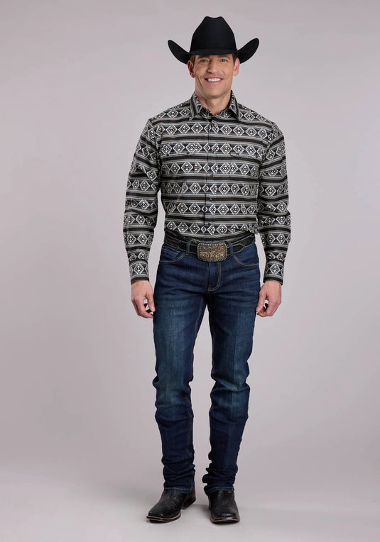 03-001-0067-0155 BL - Roper Men's Long Sleeve Snap Aztec Stripe Western Shirt
