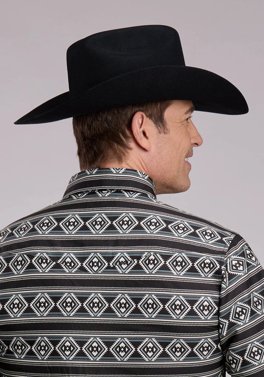 03-001-0067-0155 BL - Roper Men's Long Sleeve Snap Aztec Stripe Western Shirt