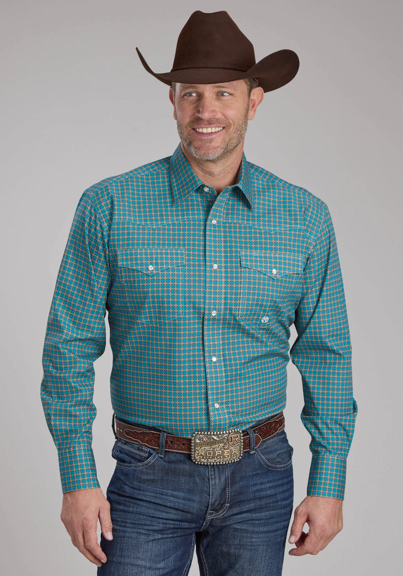 Load image into Gallery viewer, 03-001-0225-1015 BU - Roper Men's Castile Foulard Long Sleeve Snap Western Shirt
