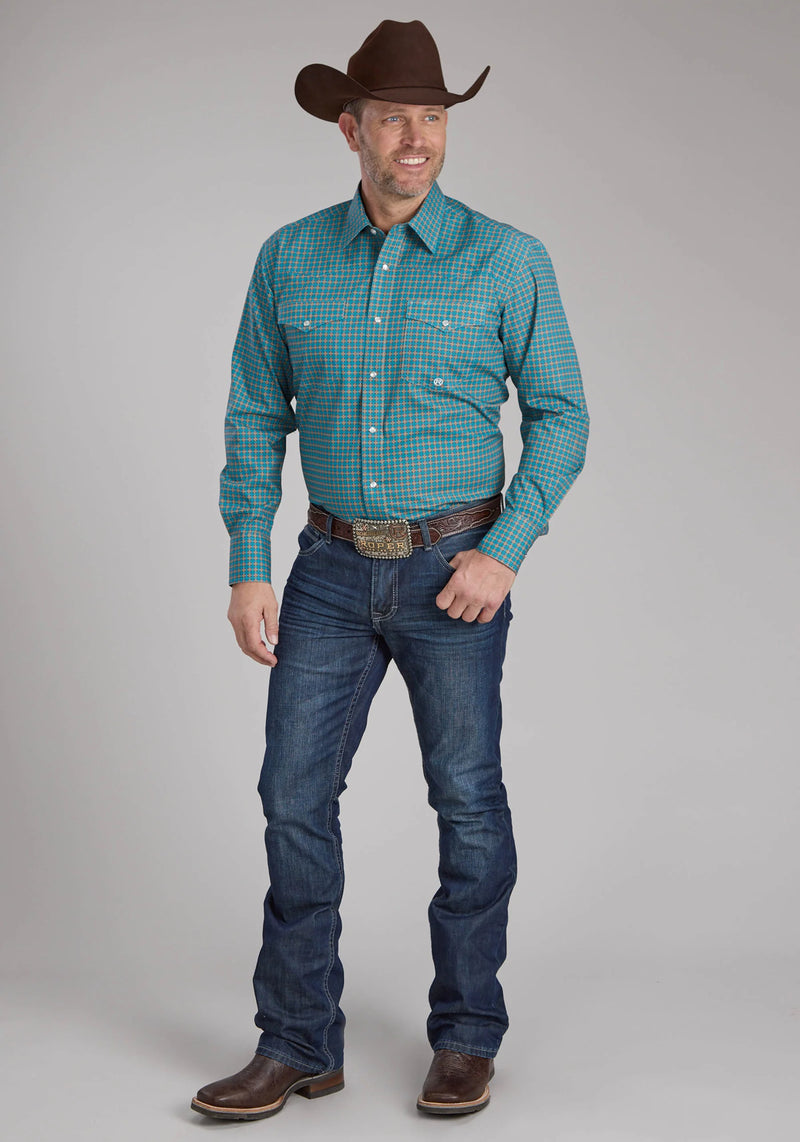 Load image into Gallery viewer, 03-001-0225-1015 BU - Roper Men's Castile Foulard Long Sleeve Snap Western Shirt
