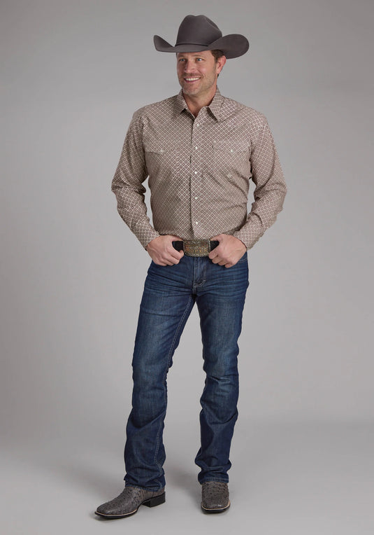 03-001-0225-1101 WI - Roper Men's Stretch Four Point Foulard Wine Long Sleeve Snap Western Shirt