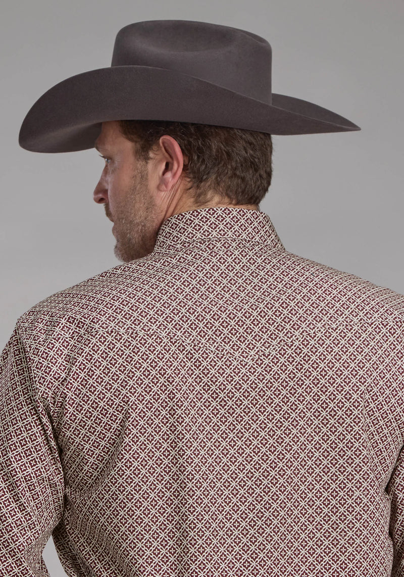 Load image into Gallery viewer, 03-001-0225-1101 WI - Roper Men's Stretch Four Point Foulard Wine Long Sleeve Snap Western Shirt
