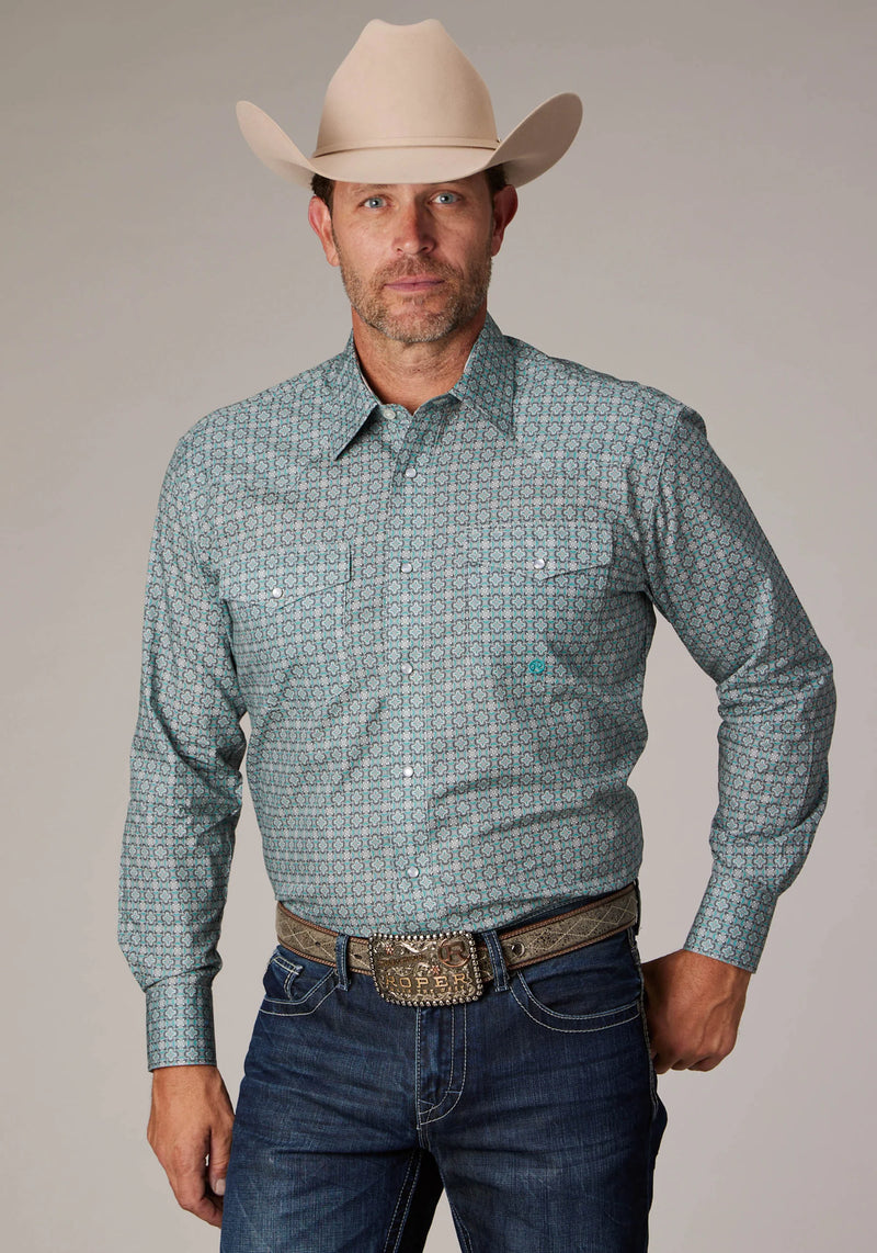 Load image into Gallery viewer, 03-001-0225-4030 GY - Roper Men's Long Sleeve Snap Silver Spring Foulard Western Shirt
