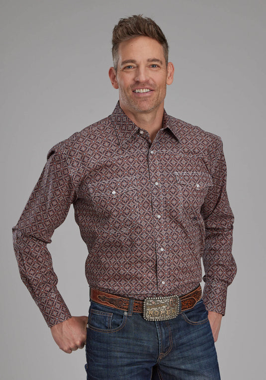 03-001-0225-6026 BR - Roper Men's Ginger Foulard Long Sleeve Snap Western Shirt