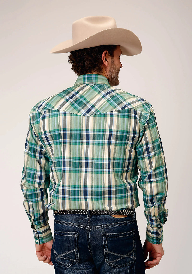 Load image into Gallery viewer, 03-001-0278-1050 BU - Roper Men's Long Sleeve Snap Ocean Plaid Western Shirt
