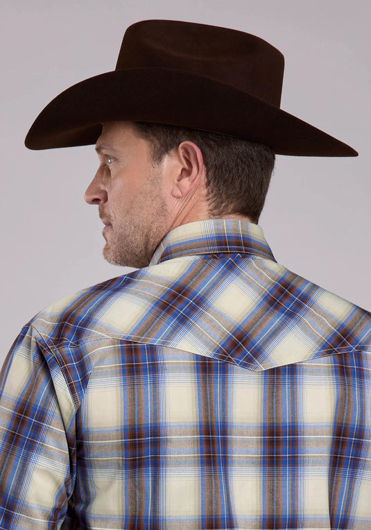 03-001-0278-1058 BU - Roper Men's Long Sleeve Snap Open Window Plaid Western Shirt