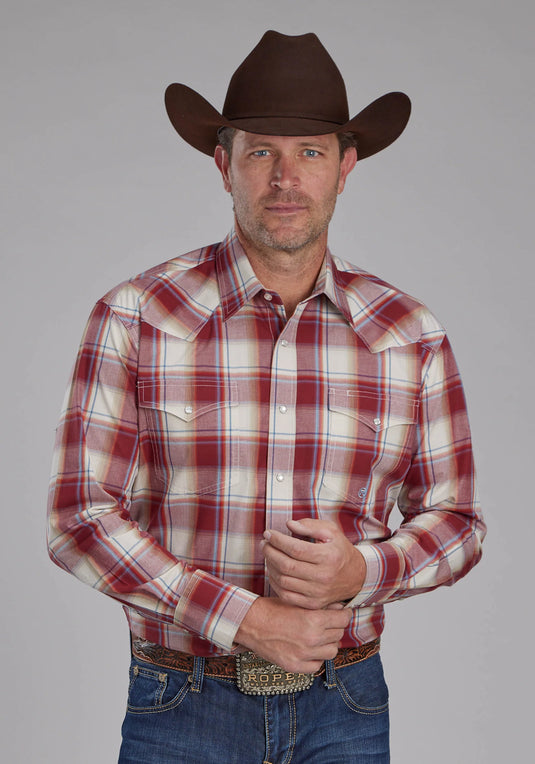 03-001-0278-7036 RE - Roper Men's '57 Chevy Plaid Long Sleeve Snap Western Shirt